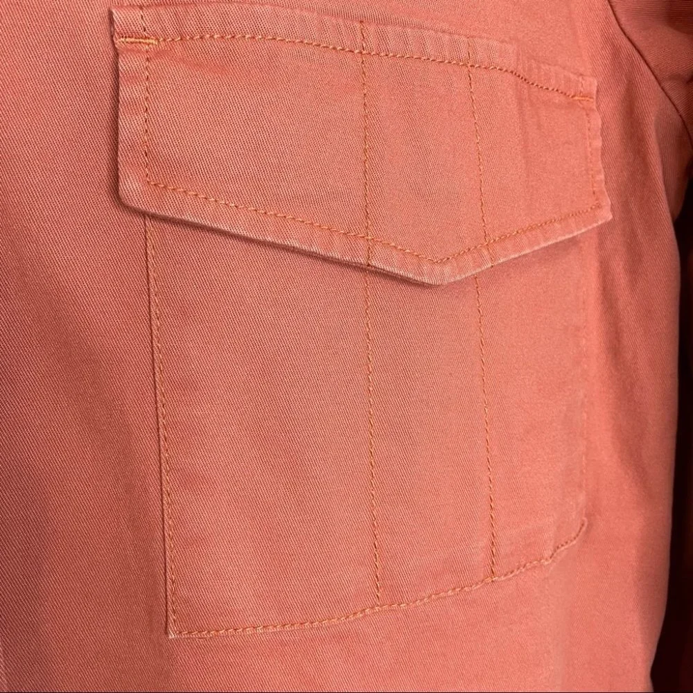 Sanctuary Dusty Rose Frayed Hem Snap Down Jean Shirt Jacket - Picture 6 of 8